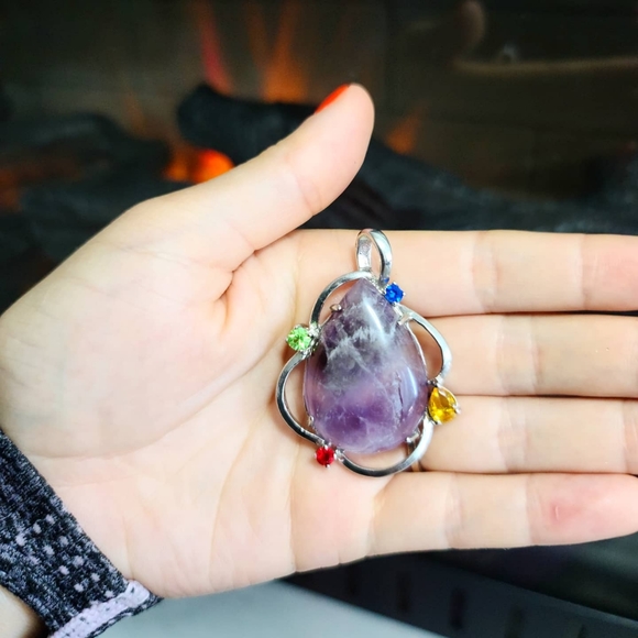 Amethyst Pendant with rhinestones - Picture 2 of 3